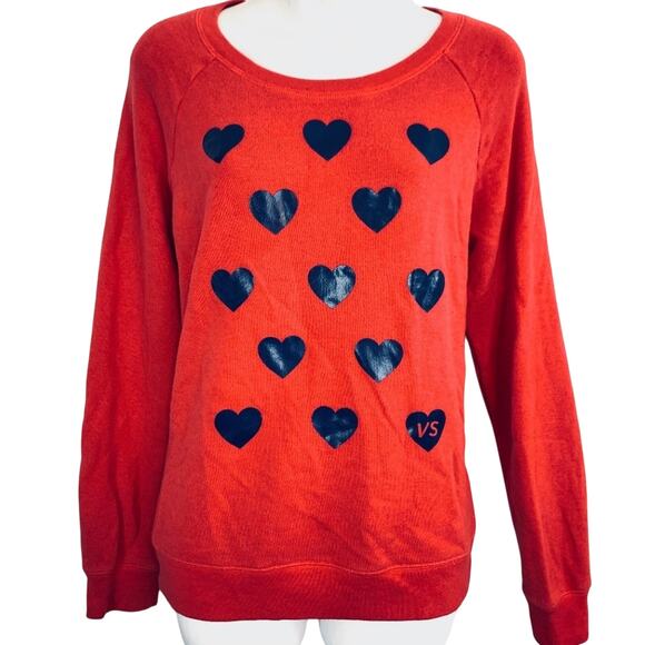 Victorias Secret Heart Print Red Logo Sweatshirt M - Picture 1 of 12